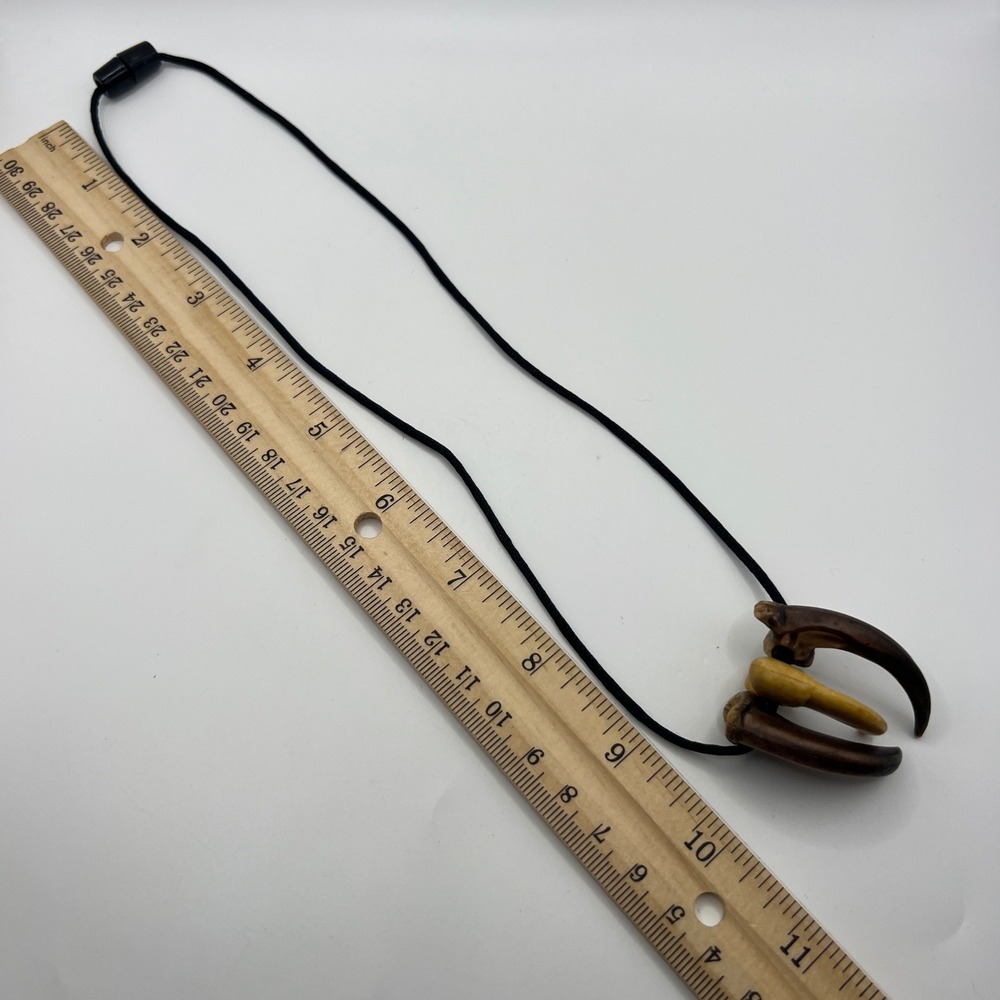 3 Claw Tooth Pendant Necklace Tribal Boho Primitive Style Black Cord Unisex - Picture 10 of 10